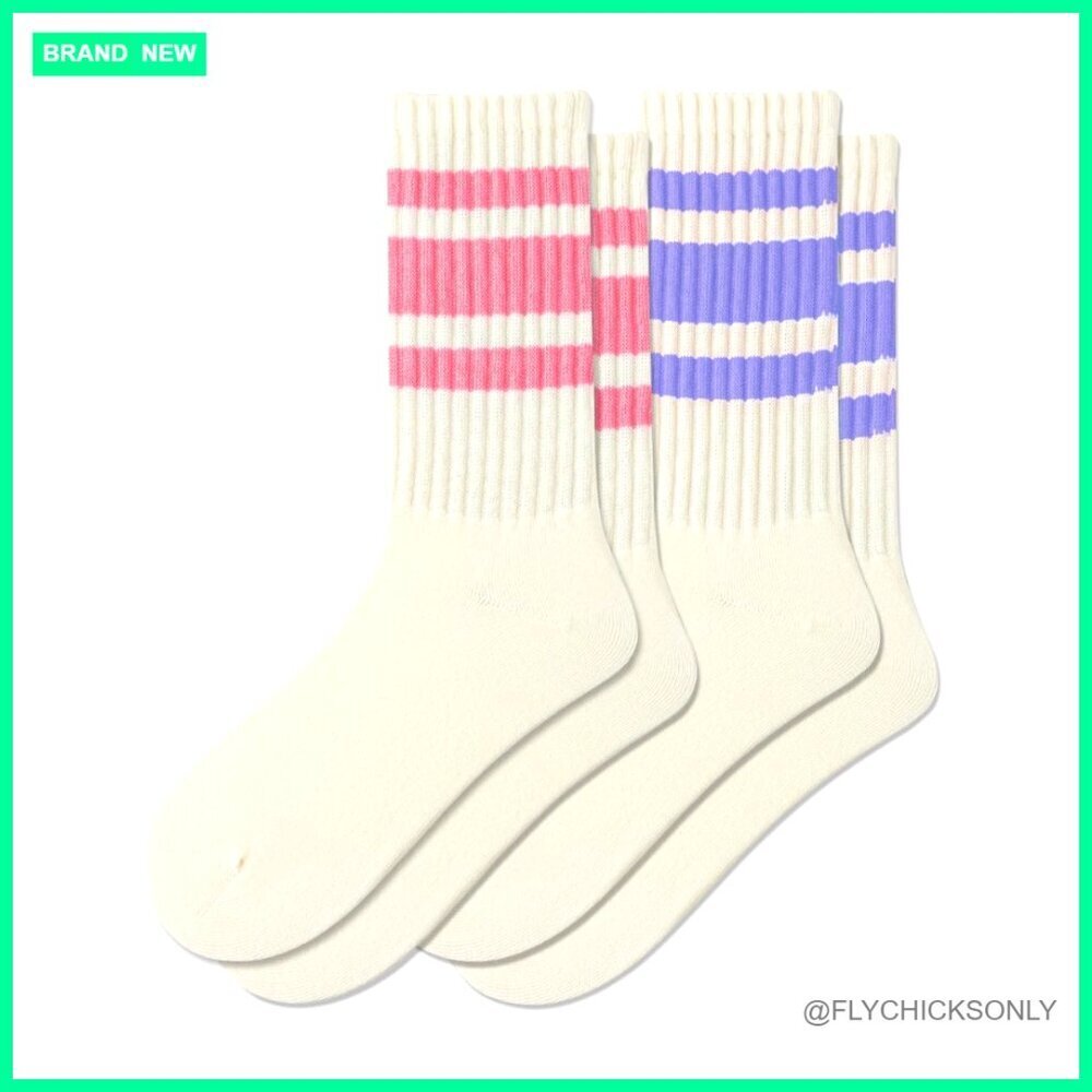 Women's Athletic Crew Socks Cotton Retro Striped Tube Socks 3 Pack